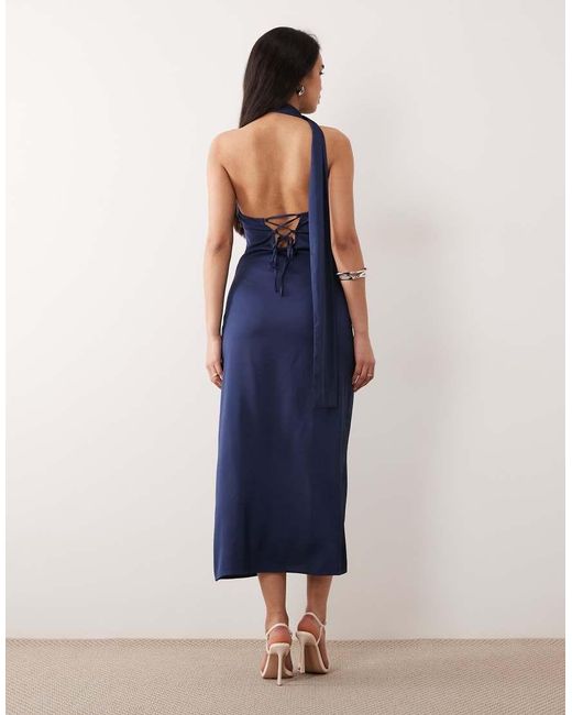 ONLY Blue Scarf Detail One Shoulder Midaxi Dress