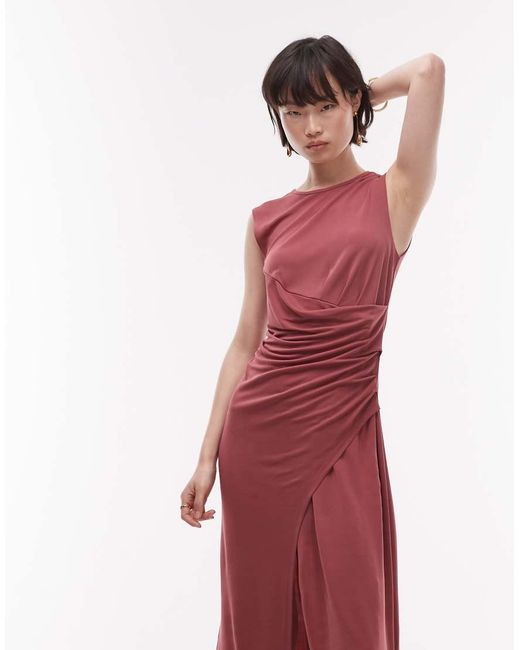 & Other Stories Red Jersey Midaxi Dress With Drape Detail And Asymmetric Wrap Front