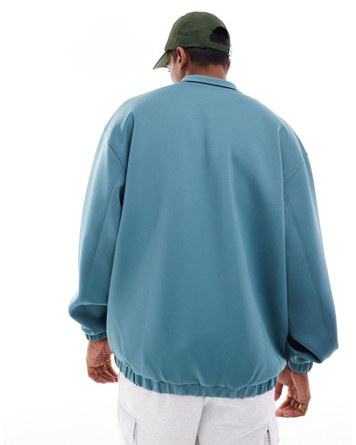 ASOS Blue Oversized Half Zip Scuba Sweatshirt for men