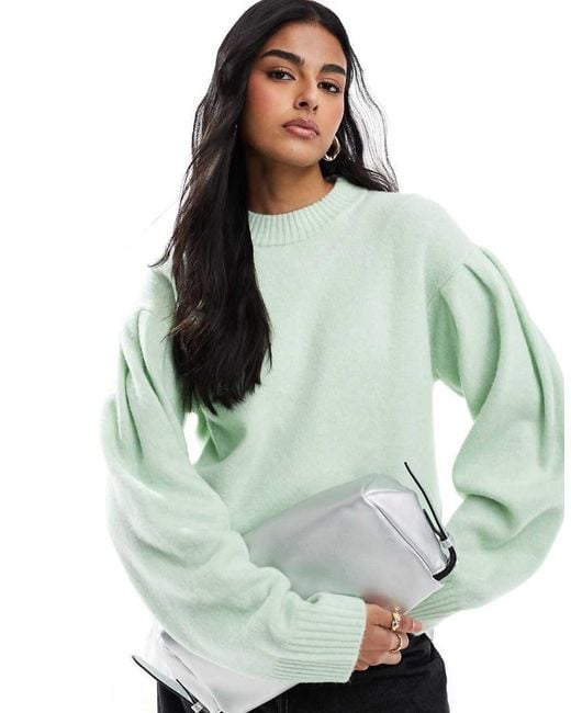 ASOS Green Volume Sleeve Crew Neck Jumper