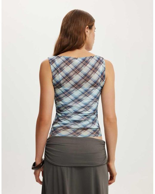 Cotton On Blue Check Maxi Mesh Tank