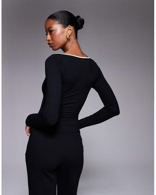 Oh Polly Gray Lana Modal Contrast Trim Bodysuit