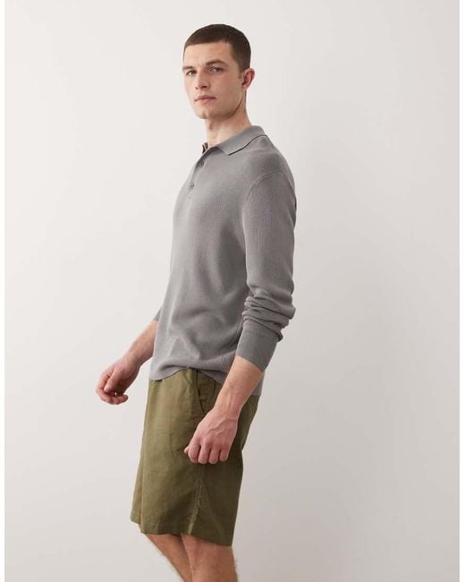 Jack & Jones Gray Drawstring Linen Mix Blend Shorts for men