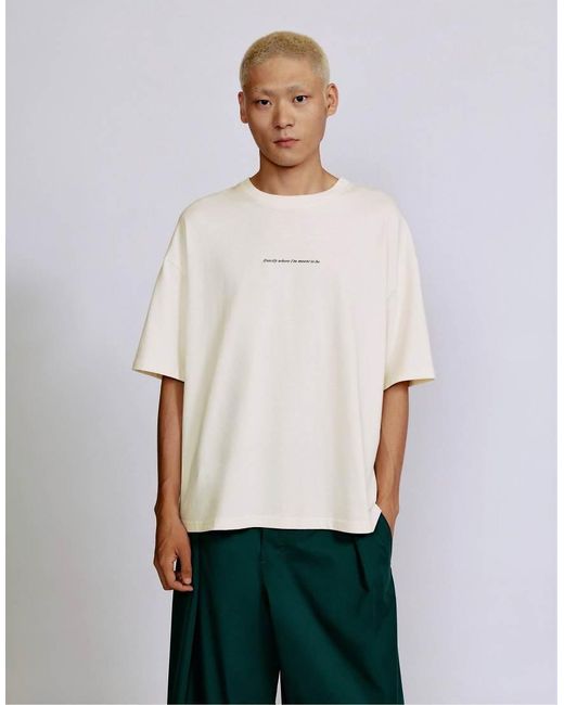 Pull&Bear Gray Relaxed Fit Slogan T-Shirt for men