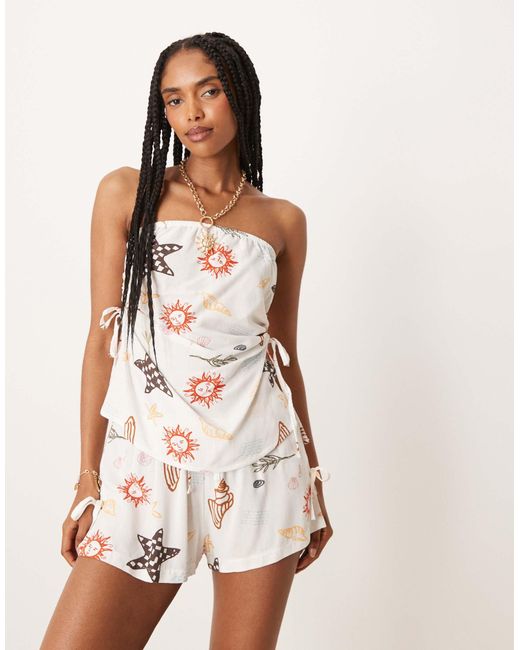 ASOS Pink Linen Blend Ruched Tie Side Bandeau Top