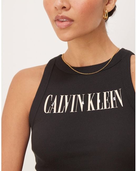 Calvin Klein Black Script Logo Rib Tank Top