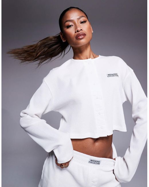 ASOS White Weekend Collective Co-ord Waffle Button Top With Nylon