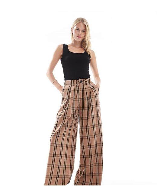 Noisy May Brown High Waist Wide Leg Trousers With Pleat Detail