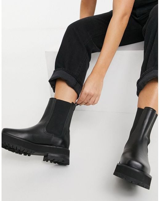 & Other Stories Black Leather Chunky Square Toe Boots