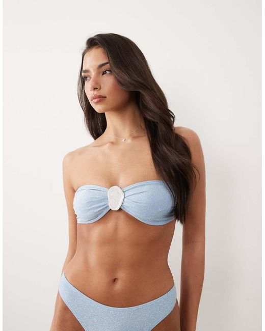 South Beach Blue Glitter Bandeau Bikini Top