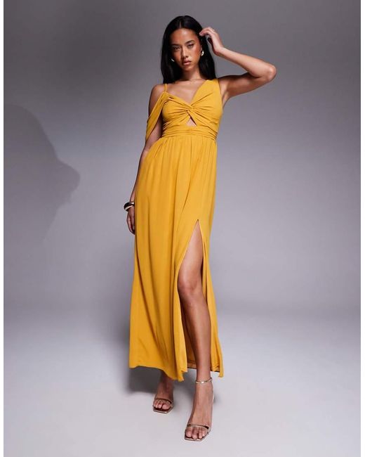 TFNC London Multicolor Asymmetric Maxi Dress With Drape Back