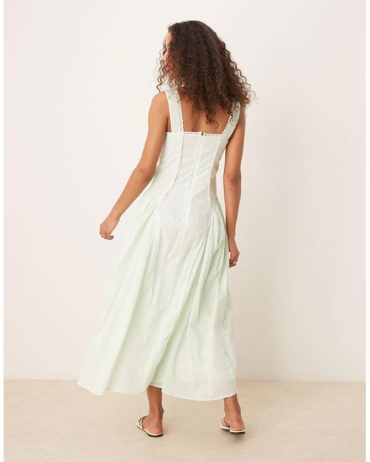 ASOS Natural – prärie-maxikleid mit eckigem ausschnitt, tiefer taille und mintfarbenem vichy-karomuster