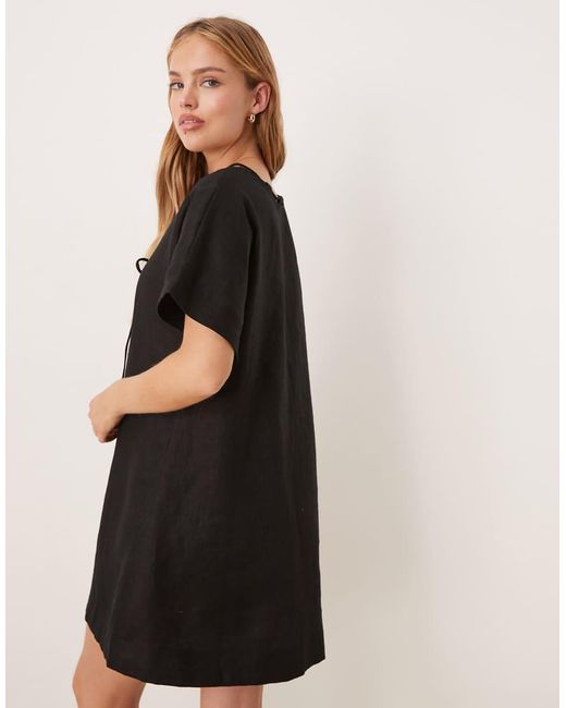 Vrg Grl Black Nellie Linen Mini Smock Dress