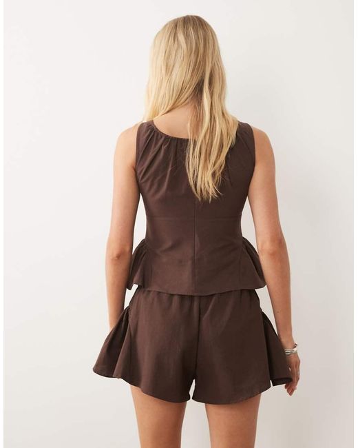 ASOS Brown Linen Blend Godet Mini Shorts