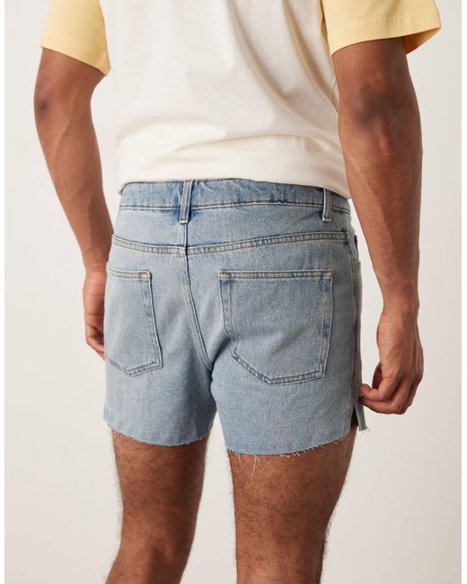 ASOS Natural Shorter Length Slim Denim Shorts With Rip Detail for men