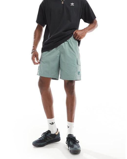 Adidas Originals Green Trefoil Essentials Cargo Shorts for men