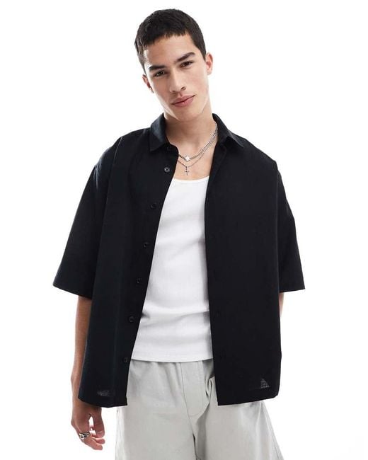 ASOS Blue Boxy Oversized Shirt With Back Print for men