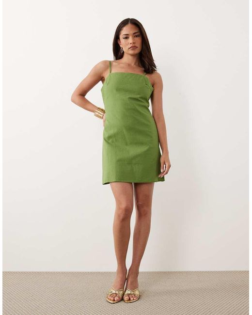 Nobody's Child Petite Green Palma Cotton Square Neck Cami Mini Dress