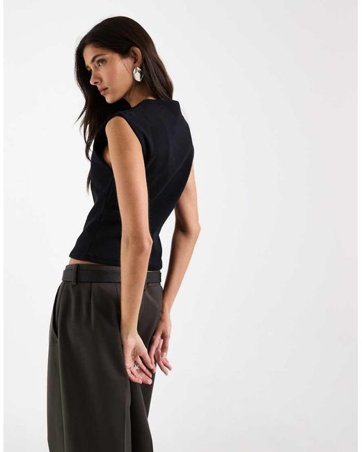 ASOS Black Compact Cotton Grown On Sleeve Button Down Top