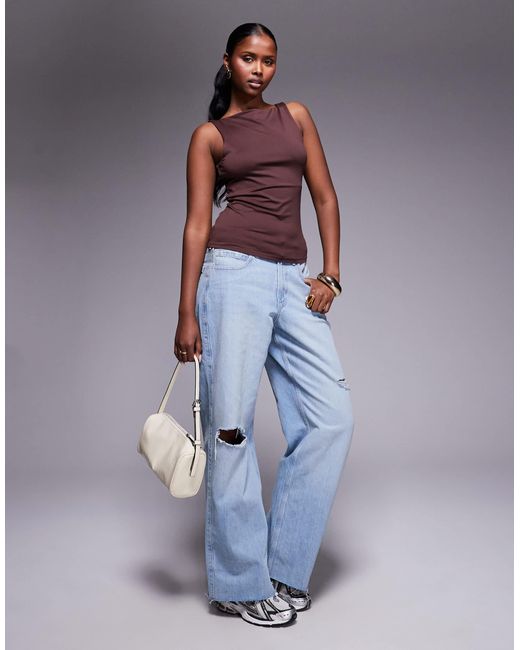 River Island Red Asymmetric Neck Detail Top