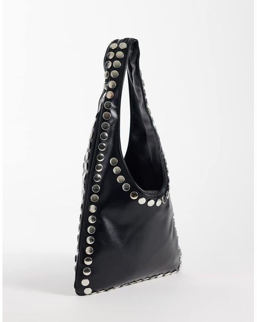 Kaiia Black Exclusive Faux Leather Silver Studded Shoulder Bag