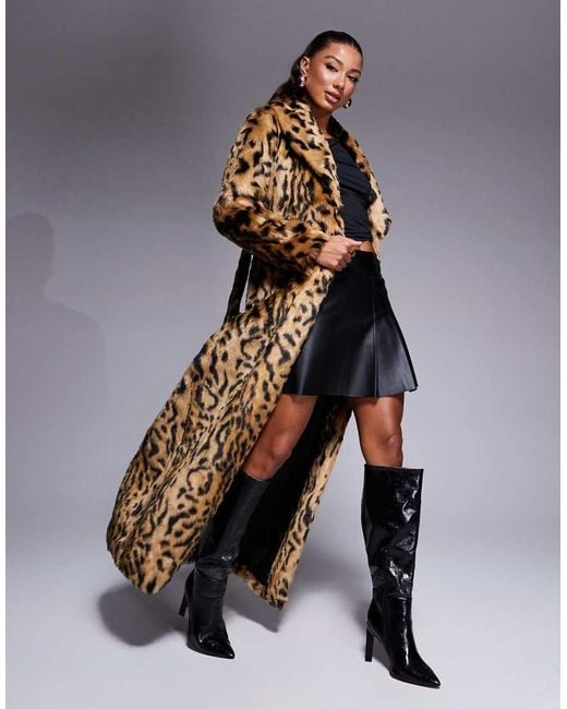 River Island Brown Maxi Faux Fur Coat