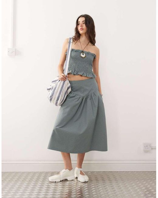 Collusion Gray Check Shirred Festival Bandeau Co-Ord