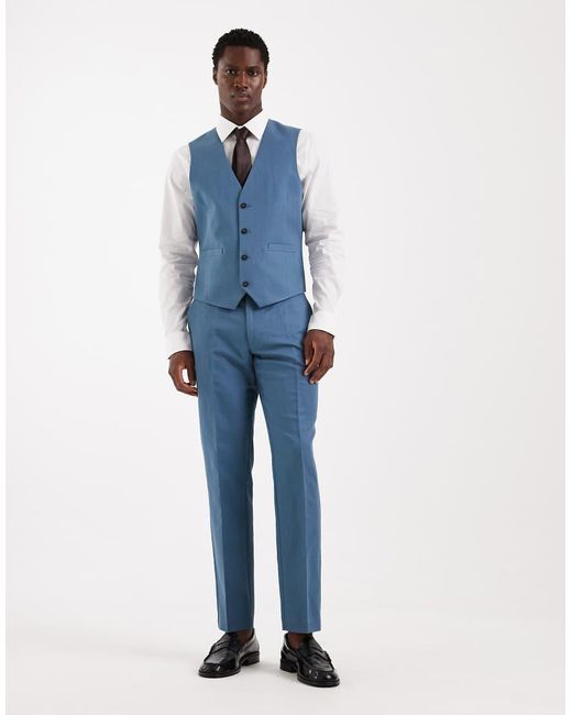 ASOS Blue Slim Linen-rich Suit Waistcoat for men