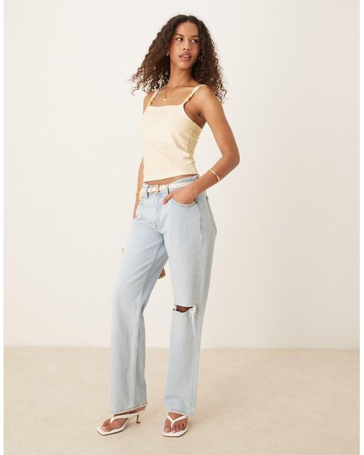 ASOS White Fitted Beaded Strap Detail Cotton Top