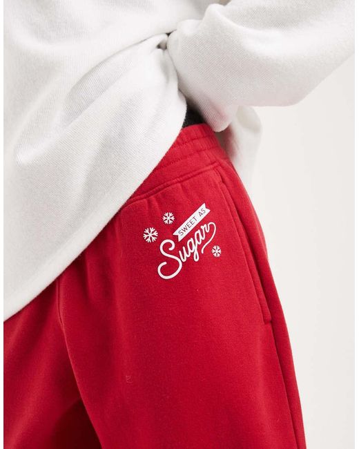 Hollister Red 'sweet As Sugar' Low Rise baggy Graphic Trackies