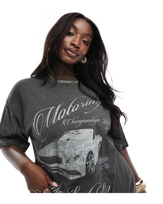 Camiseta Lavado Extragrande Con Estampado Gráfico De Coche De Asos Design Curve-Negro ASOS de color Black