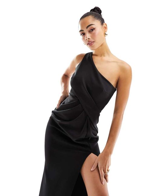 ASOS Blue One Shoulder Pleat Detail Bodycon Maxi Dress