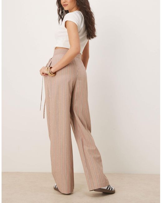 ASOS Natural Tailored Wrap Tie Trousers With Linen