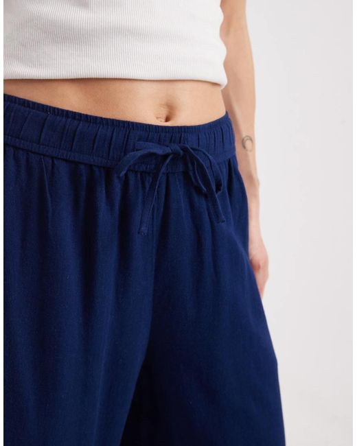 New Look Blue Linen Mix Wide Leg Trousers
