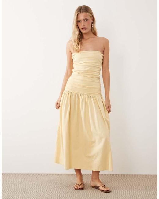 ASOS Natural Ruched Bandeau With Dropped Waist Maxi Dress