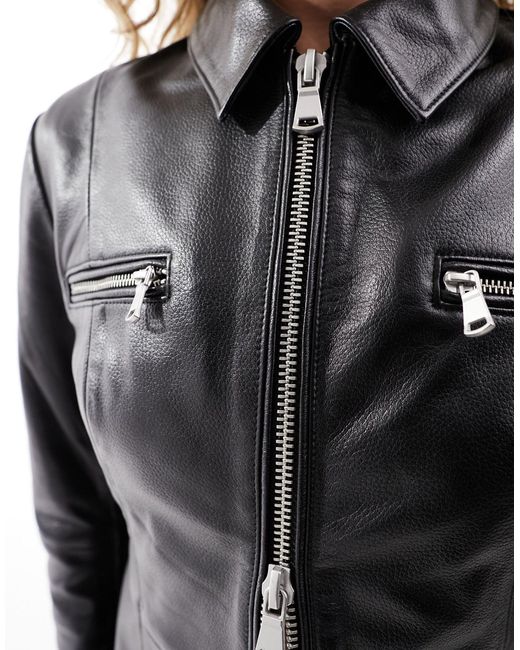 Reclaimed (vintage) Black Real Leather Fitted Biker Jacket