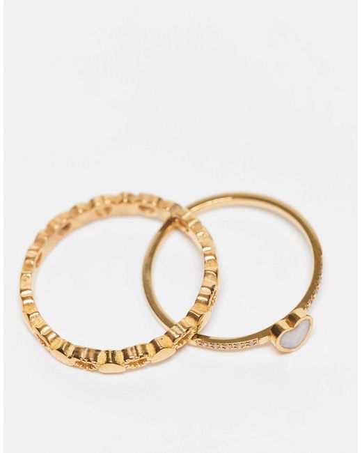 ASOS White – 2er-pack ringe aus edelstahl mit herzdesign und goldoptik