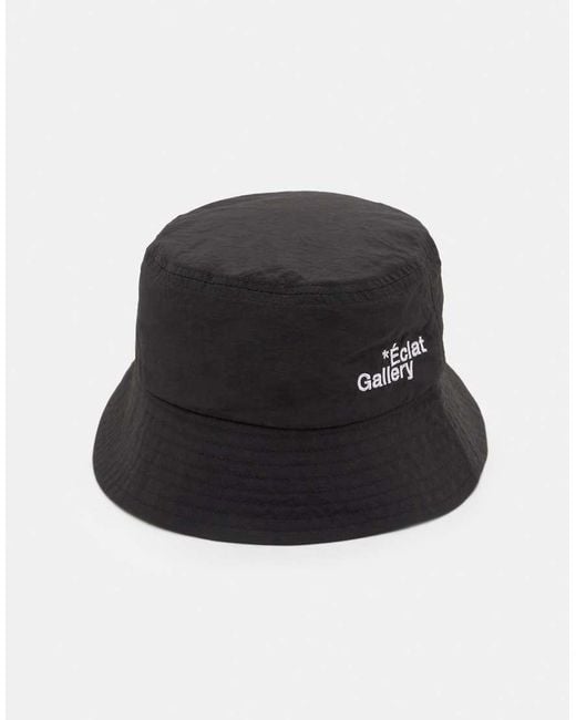 Pull&Bear Black Technical Text Bucket Hat for men