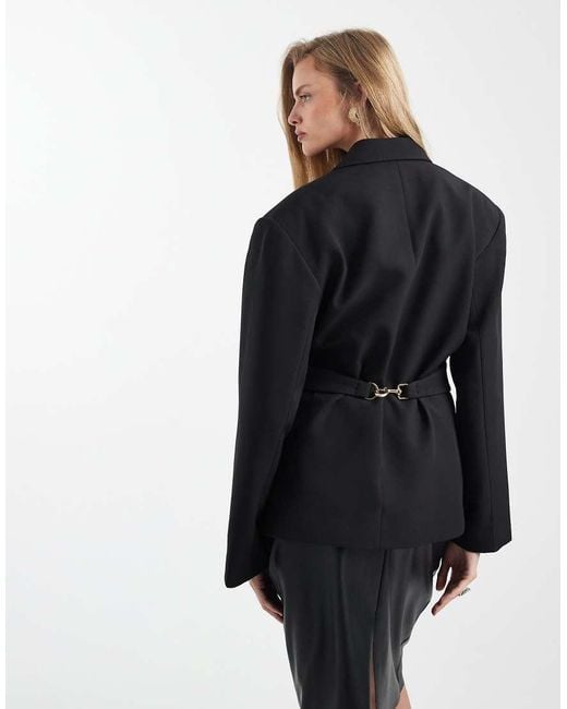 ASOS Black Tailored Cinched Waist Blazer With Hardware Detail