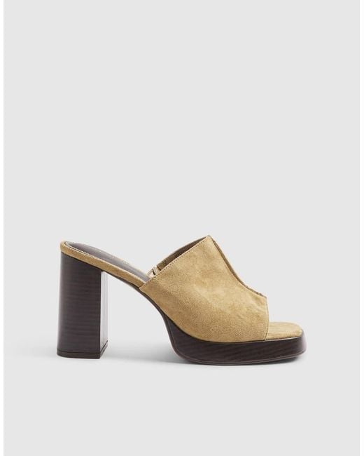 River Island Natural Faux Suede Heeled Mule Sandals