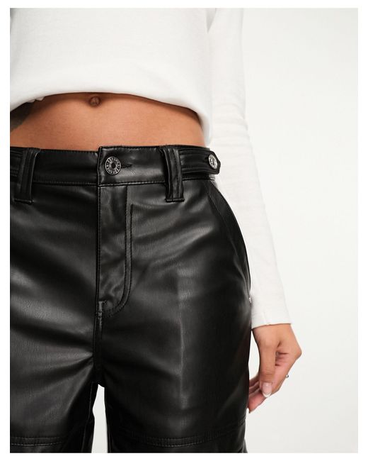 Bershka Black Faux Leather Cargo Pants
