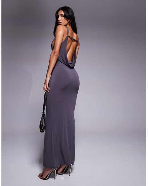 ASOS Purple Deep Cowl Back Maxi Dress With Knotted Strap Detail