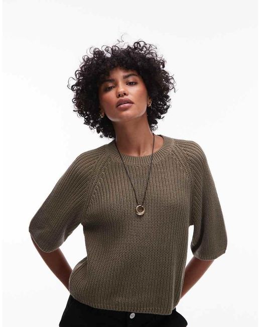 ARKET Brown Open Knit Short Sleeve Sweater
