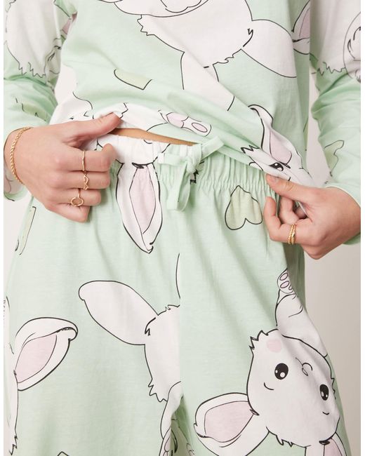 ASOS Natural Bunny Long Sleeve Top & Trouser Pyjama Set