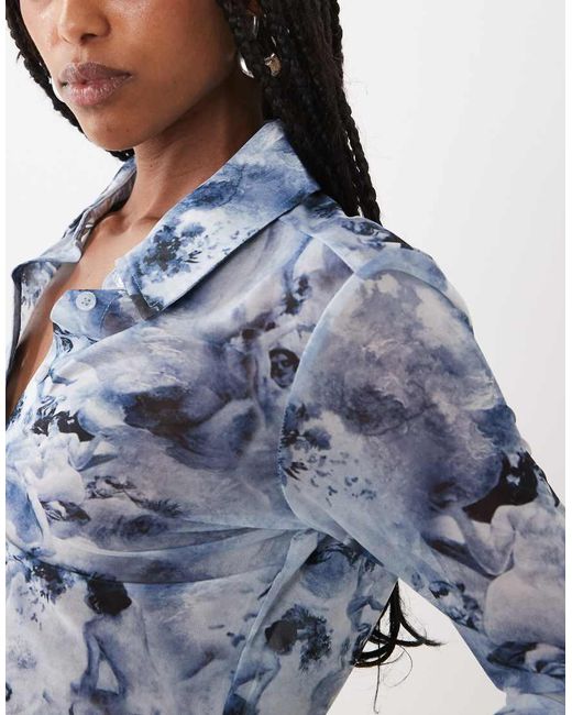 GOOD AMERICAN Blue Mesh Button Up Top