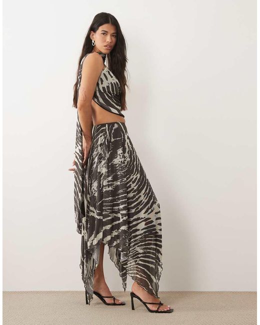 ASOS Black Cowl Neck Zebra Co-Ord Top With Scarf