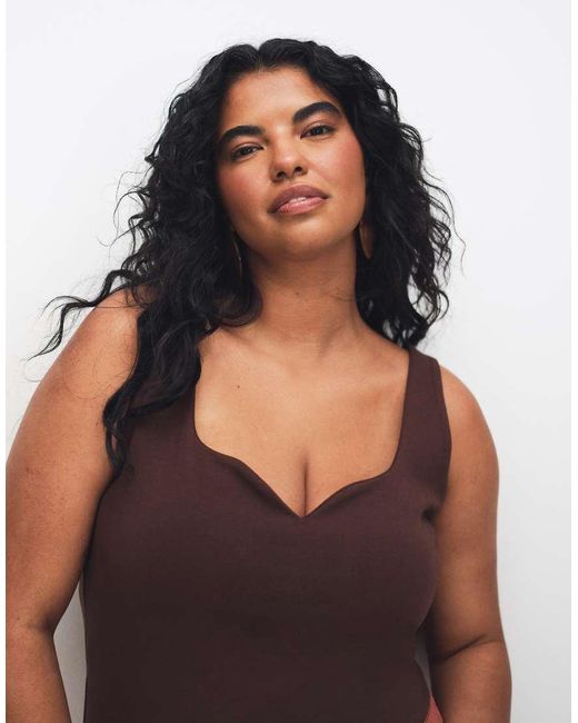 ASOS Brown Asos Design Curve Compact Cotton Vest With Curved Neckline