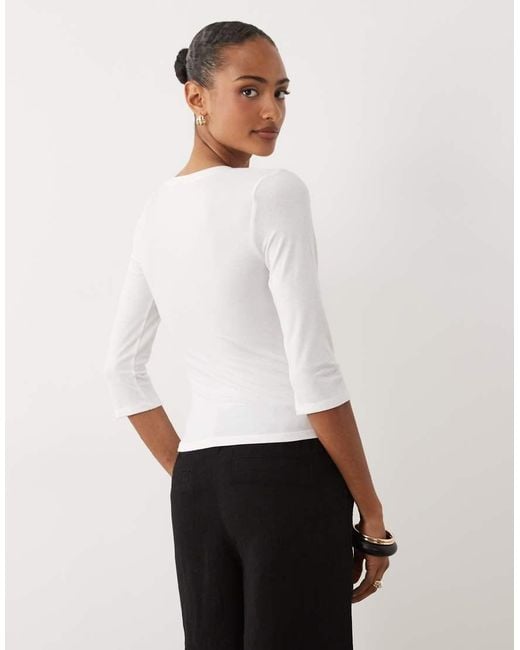 Gina Tricot White Deep V-neck 3/4 Sleeve Top
