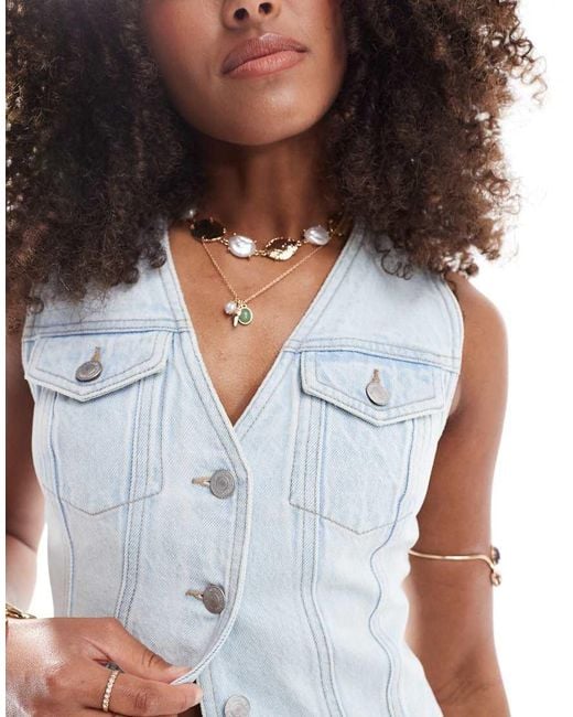 New Look White Denim Waistcoat