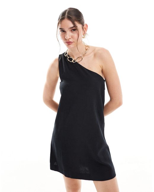 JJXX Black Linen Mix Asymmetric Mini Dress